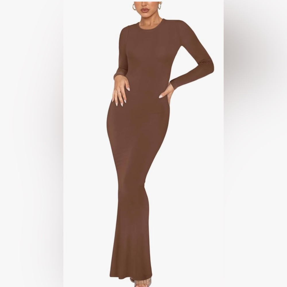 Elegant Brown Long Sleeve Dress